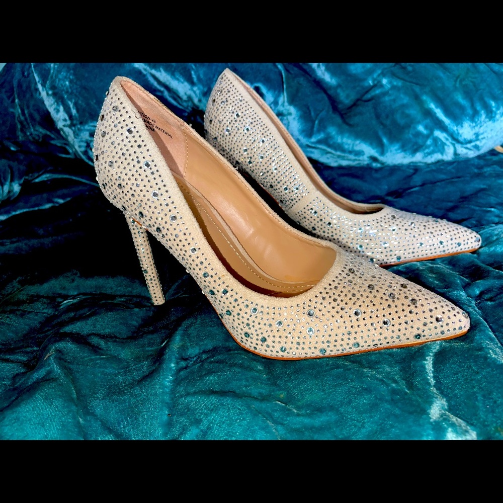 Beige Rhinestone Heels